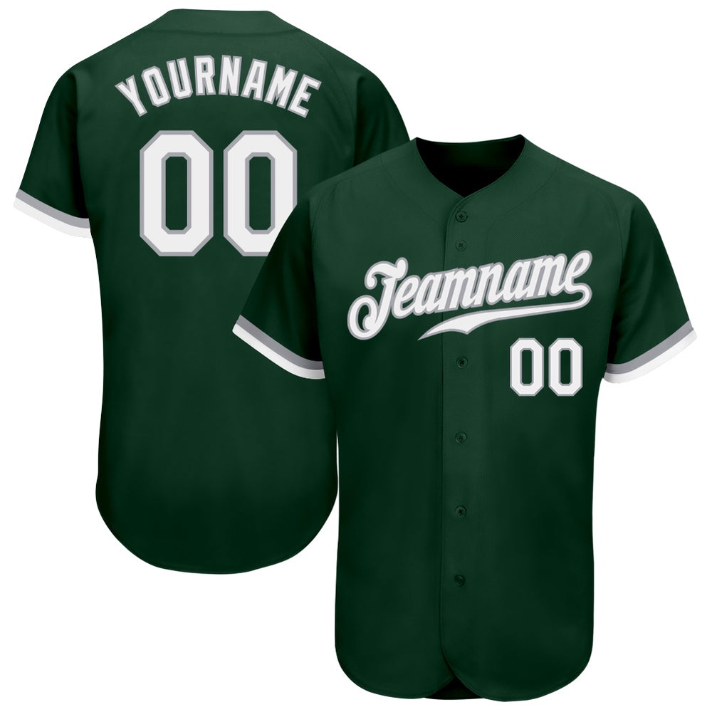 Green White-Gray Authentic Baseball Jersey, Custom Baseball Jersey, Personalized Sport Jersey