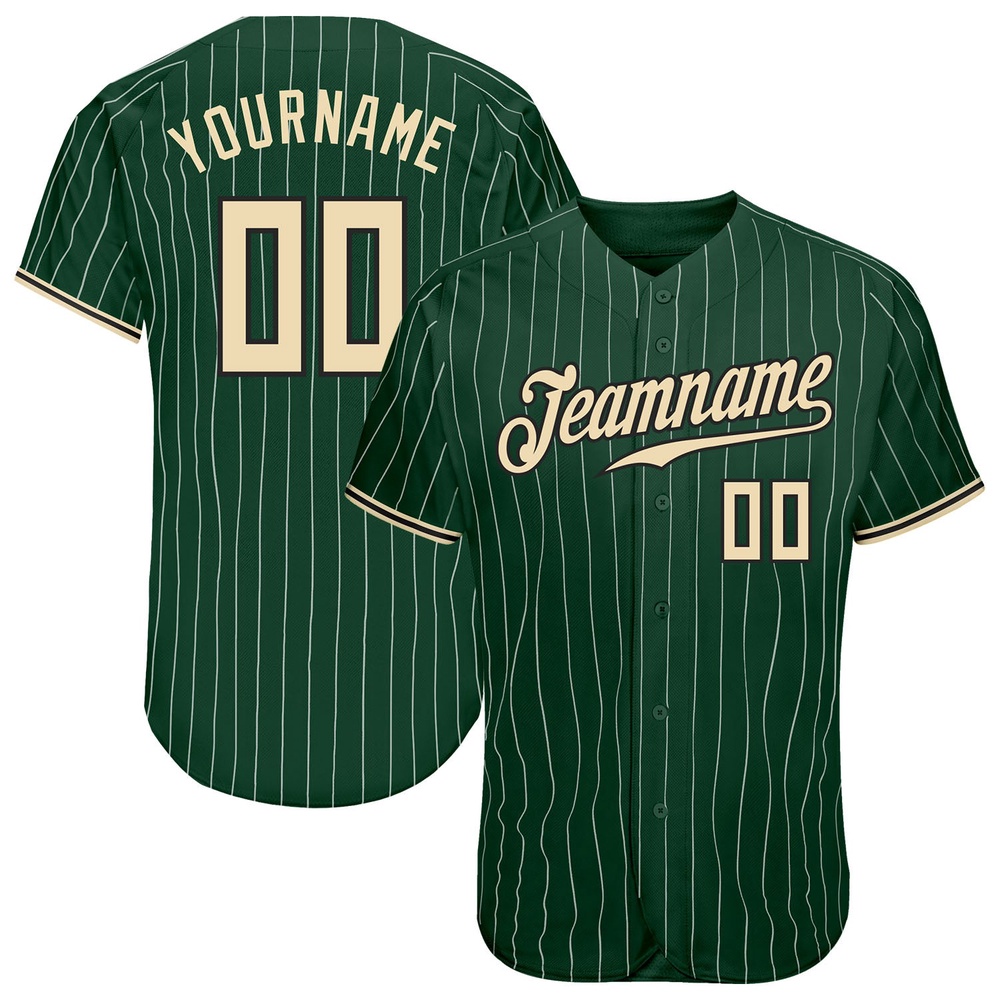 Green White Pinstripe Cream-Black Authentic Baseball Jersey, Custom Baseball Jersey, Personalized Sport Jersey