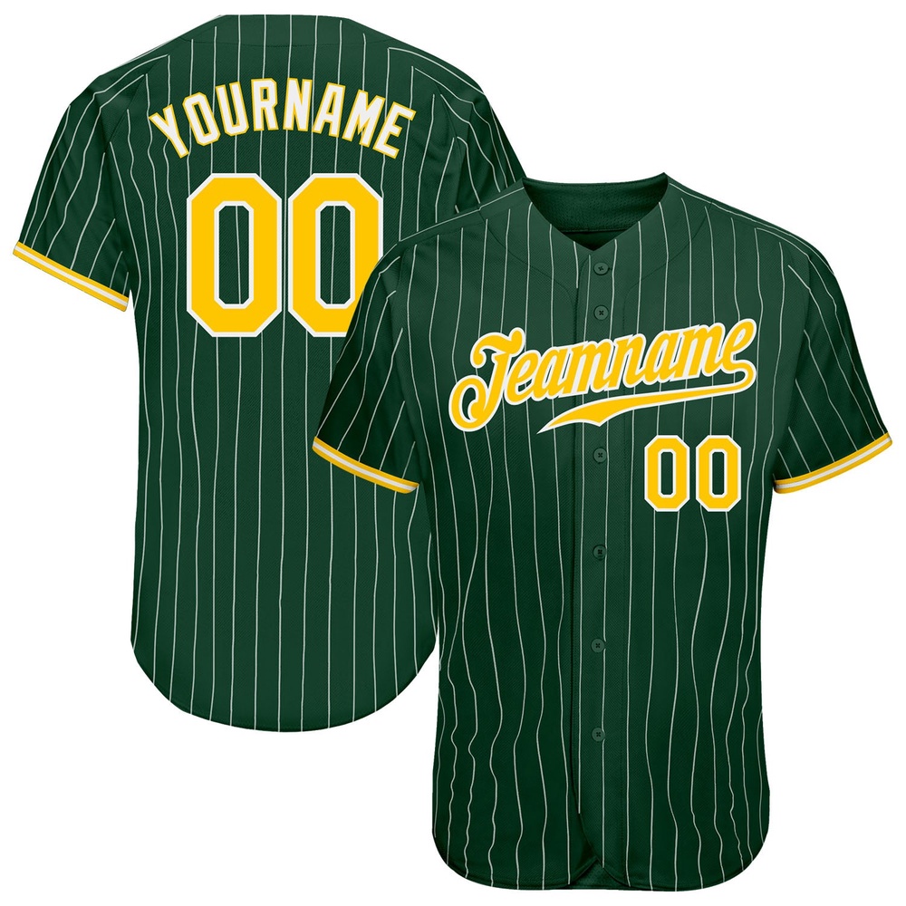 Green White Pinstripe Gold-White Authentic Baseball Jersey, Custom Baseball Jersey, Personalized Sport Jersey