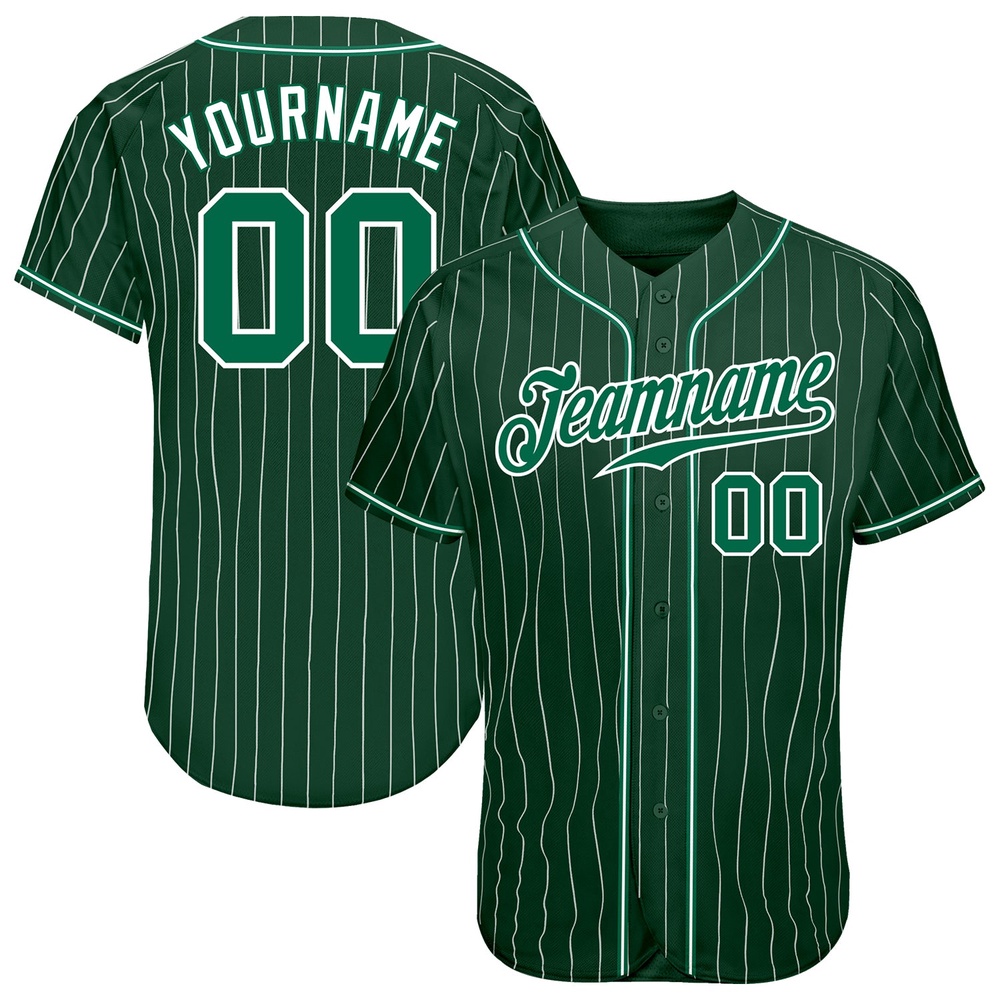 Green White Pinstripe Kelly Green-White Authentic Baseball Jersey, Custom Baseball Jersey, Personalized Sport Jersey