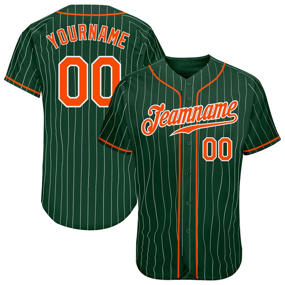 Green White Pinstripe Orange-White Authentic Baseball Jersey, Custom Baseball Jersey, Personalized Sport Jersey