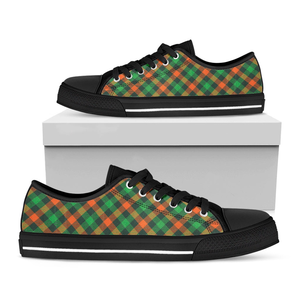 Irish Saint Patrick’s Day Plaid Print Black Low Top Shoes, St Patricks Day Low Top, St Patrick Day Sneaker