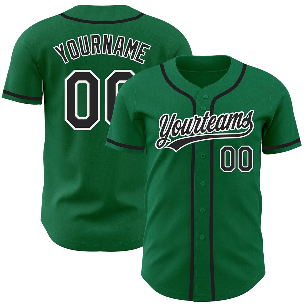 Kelly Green Black-White Authentic Baseball Jersey, Custom Baseball Jersey, Personalized Sport Jersey