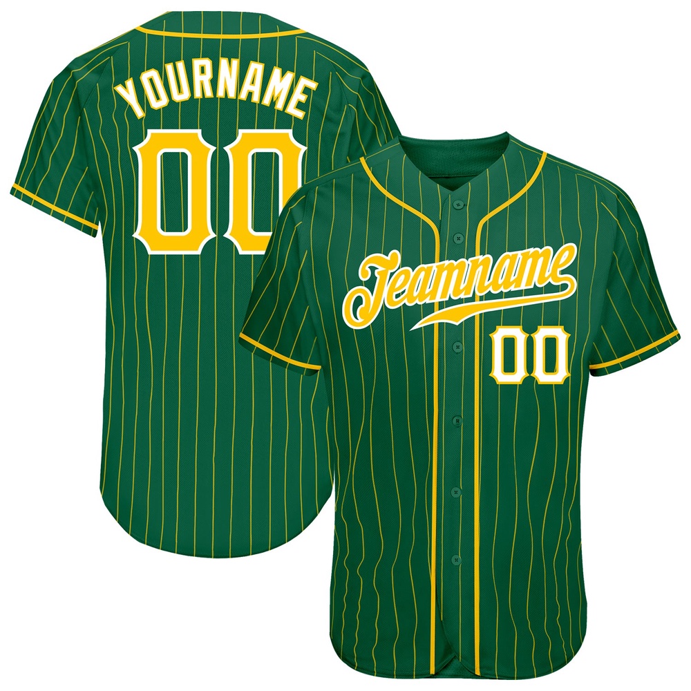 Kelly Green Gold Pinstripe Gold-White Authentic Baseball Jersey, Custom Baseball Jersey, Personalized Sport Jersey
