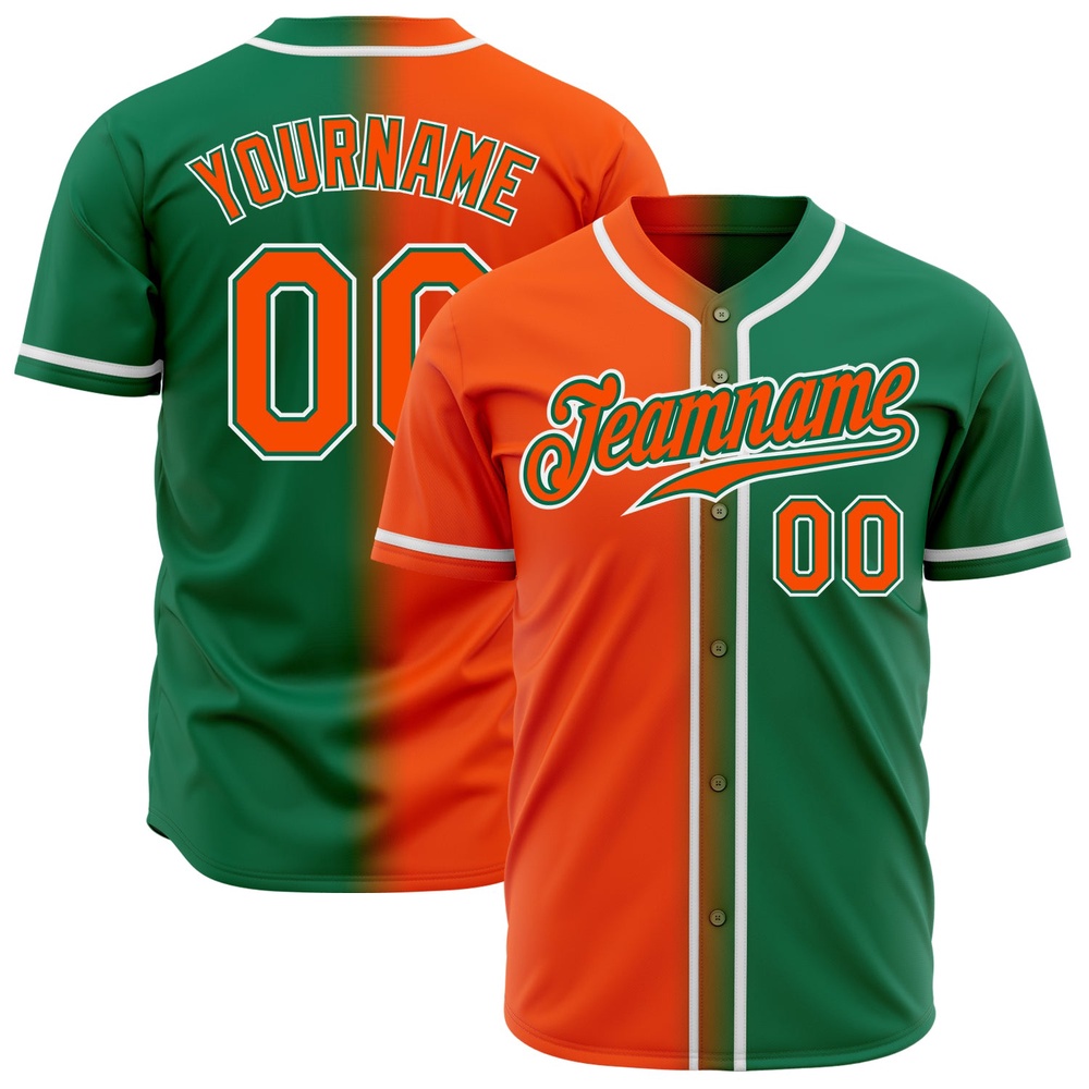 Kelly Green Orange-White Authentic Gradient Fashion Baseball Jersey, Custom Baseball Jersey, Personalized Sport Jersey