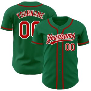 Kelly Green Red-White Authentic Baseball Jersey, Custom&hellip;