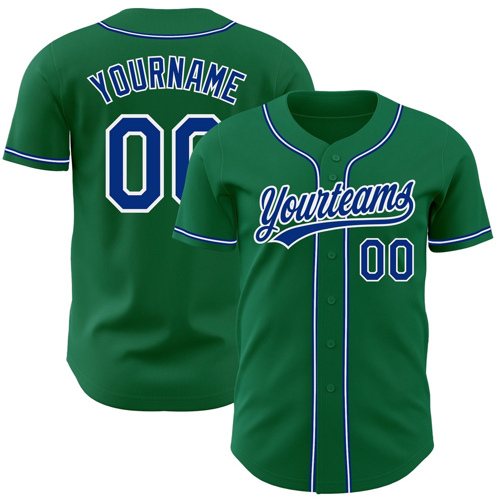 Kelly Green Royal-White Authentic Baseball Jersey, Custom Baseball Jersey, Personalized Sport Jersey