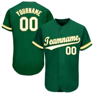 Kelly Green White-Gold Baseball Jersey, Custom Baseball&hellip;