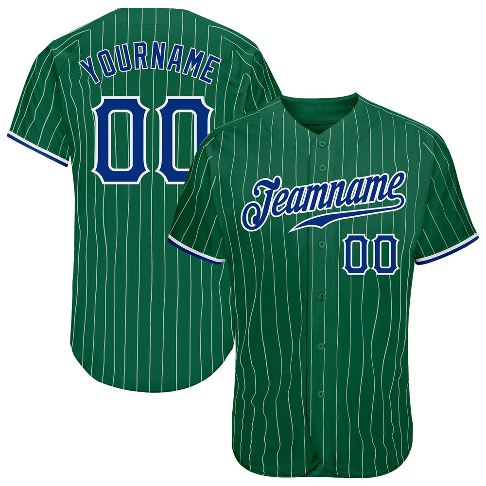 Kelly Green White Pinstripe Royal-White Authentic Baseball Jersey, Custom Baseball Jersey, Personalized Sport Jersey