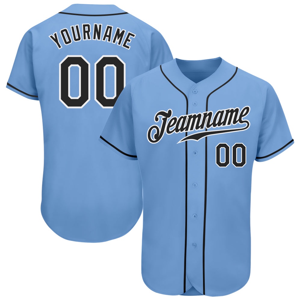 Light Blue Black-White Authentic Baseball Jersey, Custom Baseball Jersey, Personalized Sport Jersey Light Blue Black-White Authentic Baseball Jersey, Custom Baseball Jersey, Personalized Sport Jersey