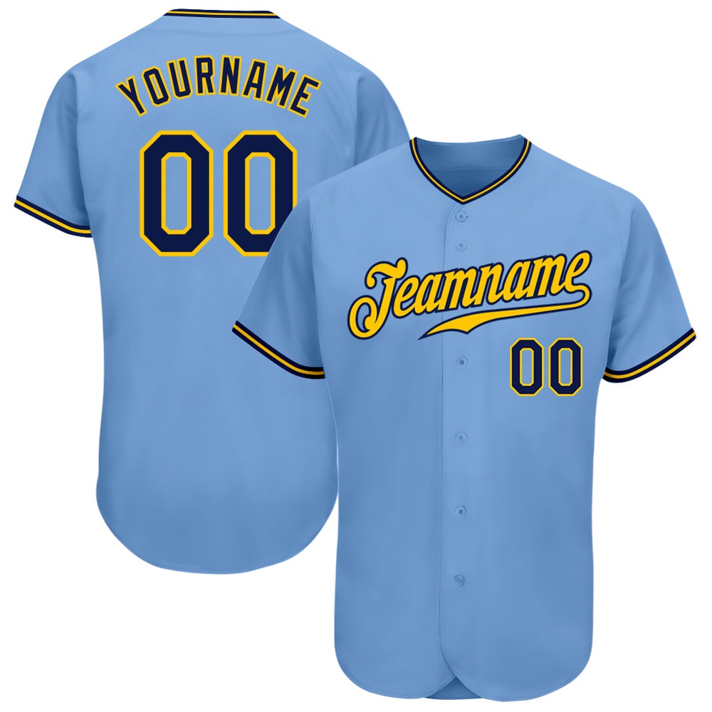 Light Blue Navy-Gold Authentic Baseball Jersey, Custom Baseball Jersey, Personalized Sport Jersey Light Blue Navy-Gold Authentic Baseball Jersey, Custom Baseball Jersey, Personalized Sport Jersey