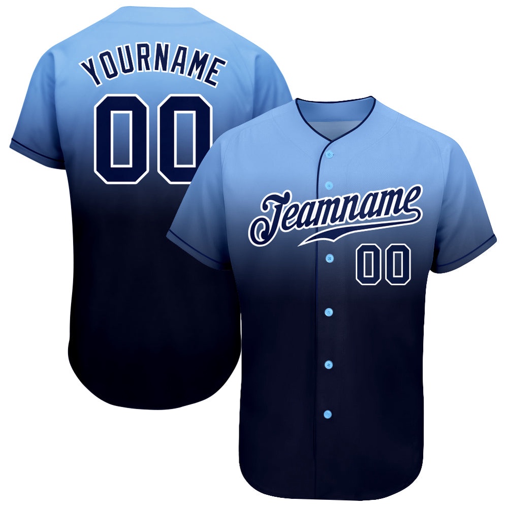 Light Blue Navy-White Authentic Fade Fashion Baseball Jersey, Custom Baseball Jersey, Personalized Sport Jersey