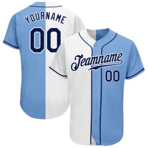 Light Blue Navy-White Authentic Split Fashion Baseball&hellip;
