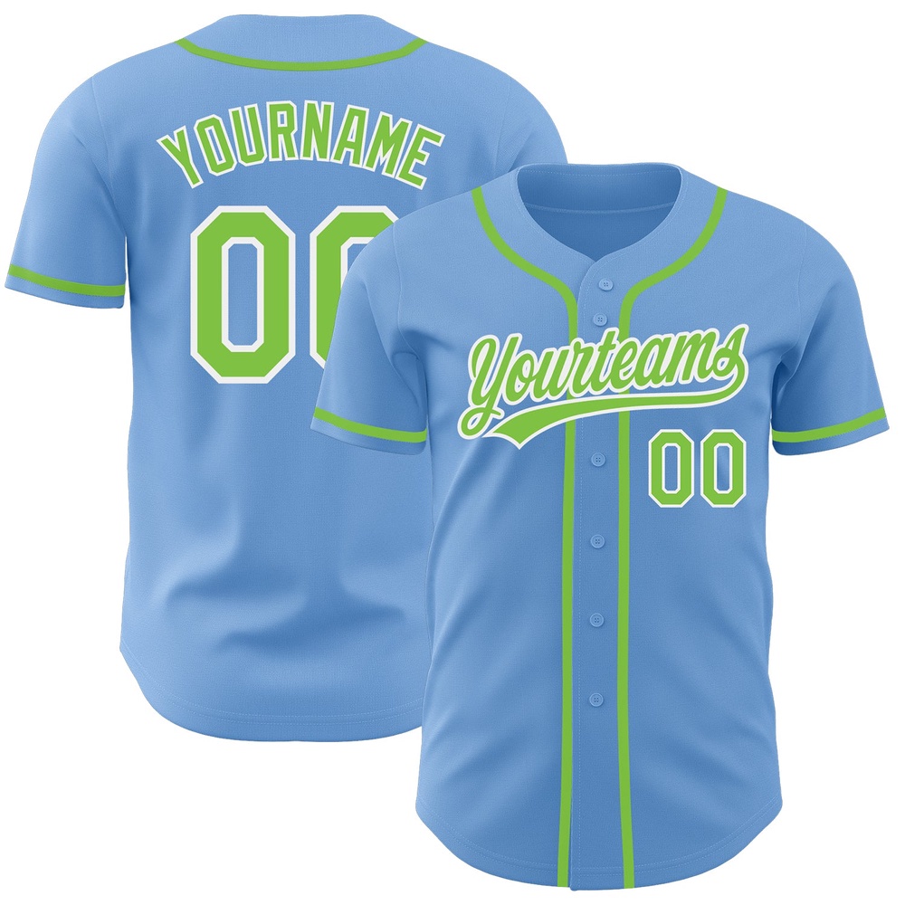 Light Blue Neon Green-White Authentic Baseball Jersey, Custom Baseball Jersey, Personalized Sport Jersey