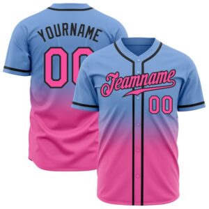 Light Blue Pink-Black Authentic Fade Fashion Baseball&hellip;