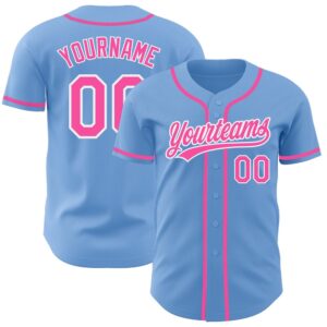 Light Blue Pink-White Authentic Baseball Jersey, Custom&hellip;