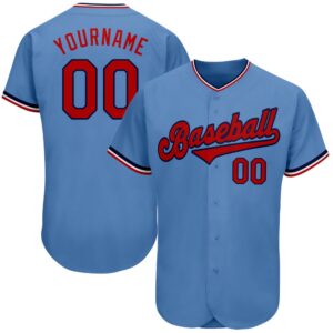 Light Blue Red-Navy Authentic Baseball Jersey, Custom&hellip;