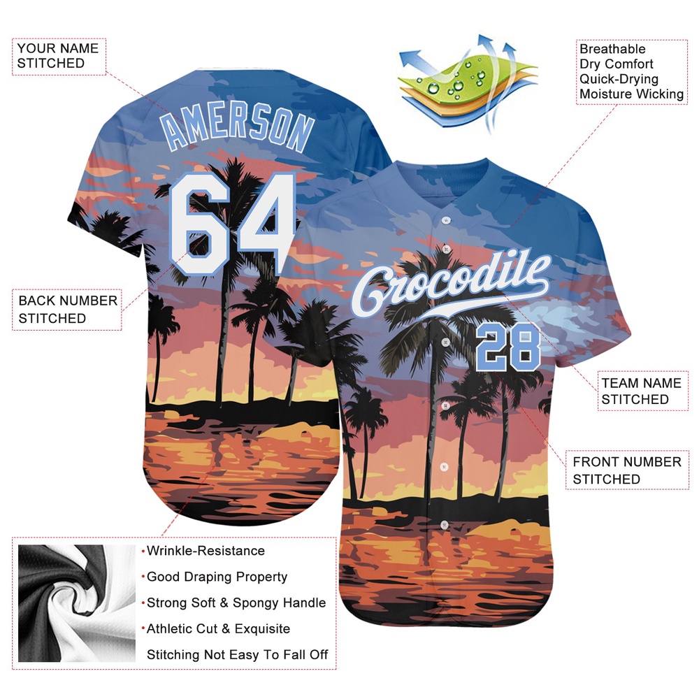Light Blue White-Light Blue 3D Pattern Design Palm Trees Authentic Baseball Jersey, Custom Baseball Jersey, Personalized Sport Jersey Light Blue White-Light Blue 3D Pattern Design Palm Trees Authentic Baseball Jersey, Custom Baseball Jersey, Personalized Sport Jersey