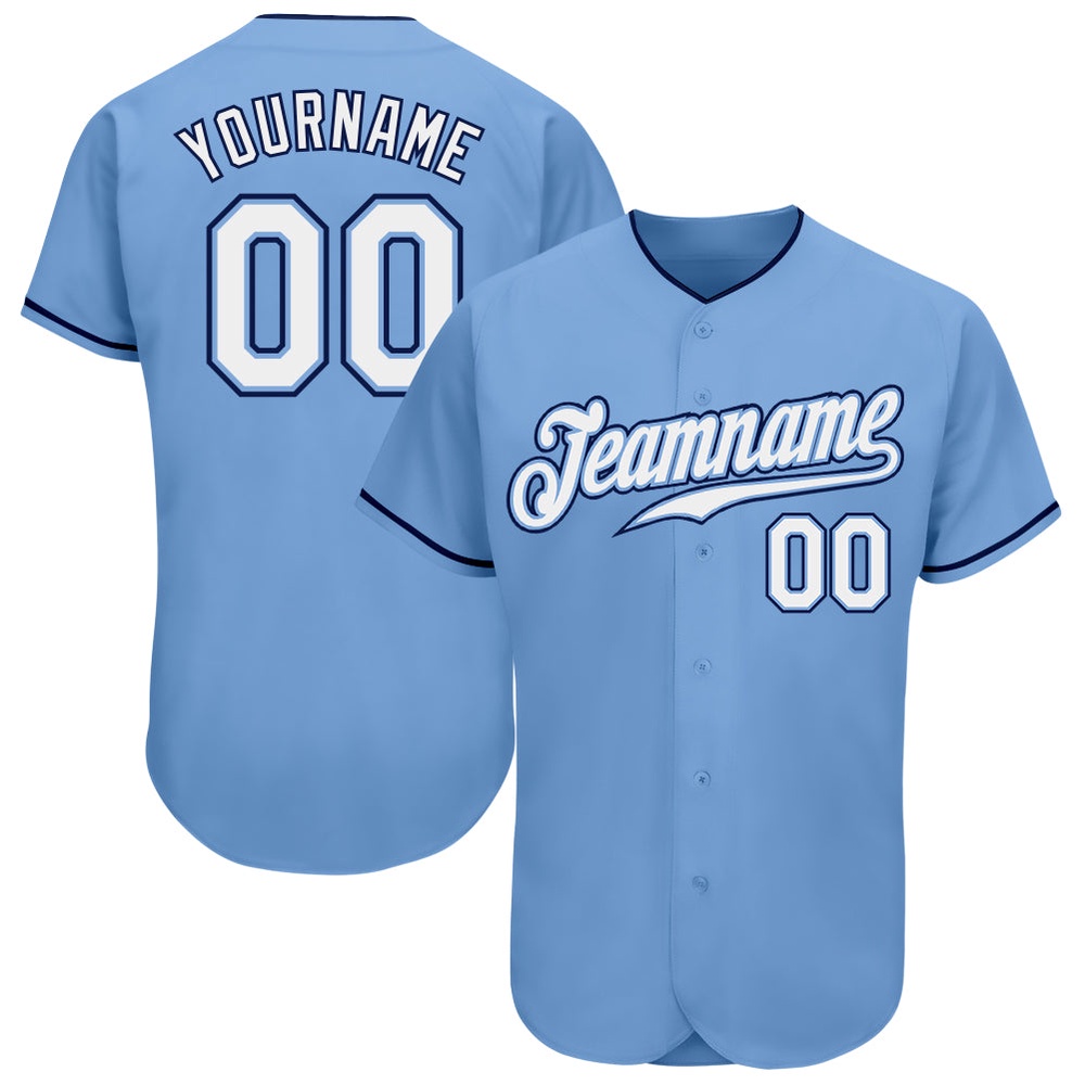 Light Blue White-Navy Authentic Baseball Jersey, Custom Baseball Jersey, Personalized Sport Jersey