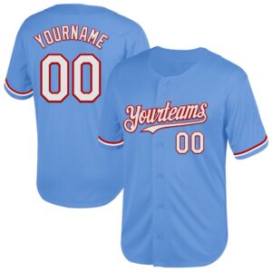Light Blue White-Red Mesh Authentic Throwback Baseball&hellip;