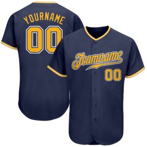 Navy Gold-White Authentic Baseball Jersey, Custom Baseball&hellip;