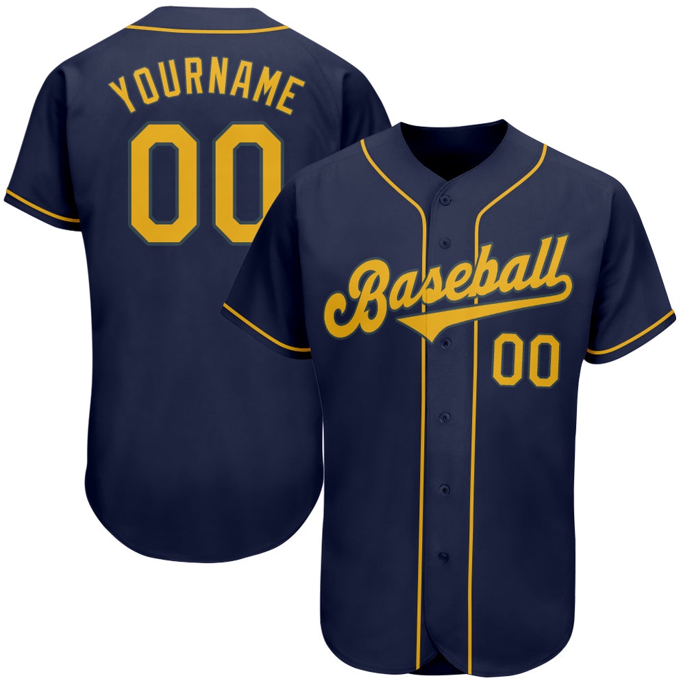 Navy Gold Authentic Baseball Jersey, Custom Baseball Jersey, Personalized Sport Jersey