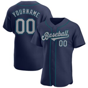 Navy Gray-Teal Authentic Baseball Jersey, Custom Baseball&hellip;