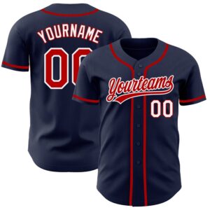 Navy Red-White Authentic Baseball Jersey, Custom Baseball&hellip;