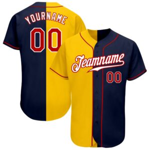Navy Red-Yellow Authentic Split Fashion Baseball Jersey,&hellip;