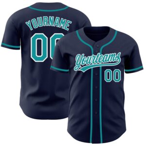 Navy Teal-White Authentic Baseball Jersey, Custom Baseball&hellip;