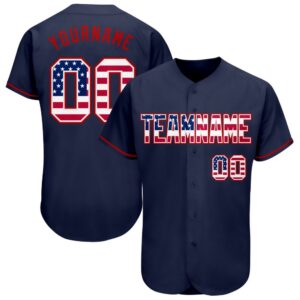 Navy USA Flag-Red Authentic Baseball Jersey, Custom&hellip;