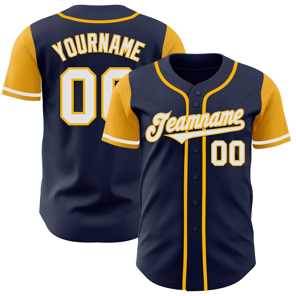 Navy White-Gold Authentic Two Tone Baseball Jersey, Custom Baseball Jersey, Personalized Sport Jersey