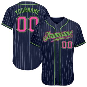 Navy White Pinstripe Pink-Neon Green Authentic Baseball&hellip;
