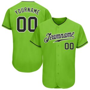 Neon Green Black-White Authentic Baseball Jersey, Custom&hellip;