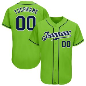 Neon Green Navy-White Authentic Baseball Jersey, Custom&hellip;