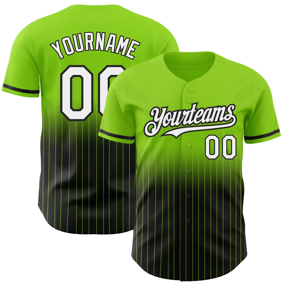 Neon Green Pinstripe White-Black Authentic Fade Fashion Baseball Jersey, Custom Baseball Jersey, Personalized Sport Jersey
