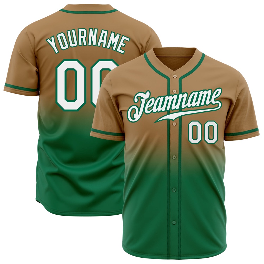 Old Gold White-Kelly Green Authentic Fade Fashion Baseball Jersey, Custom Baseball Jersey, Personalized Sport Jersey