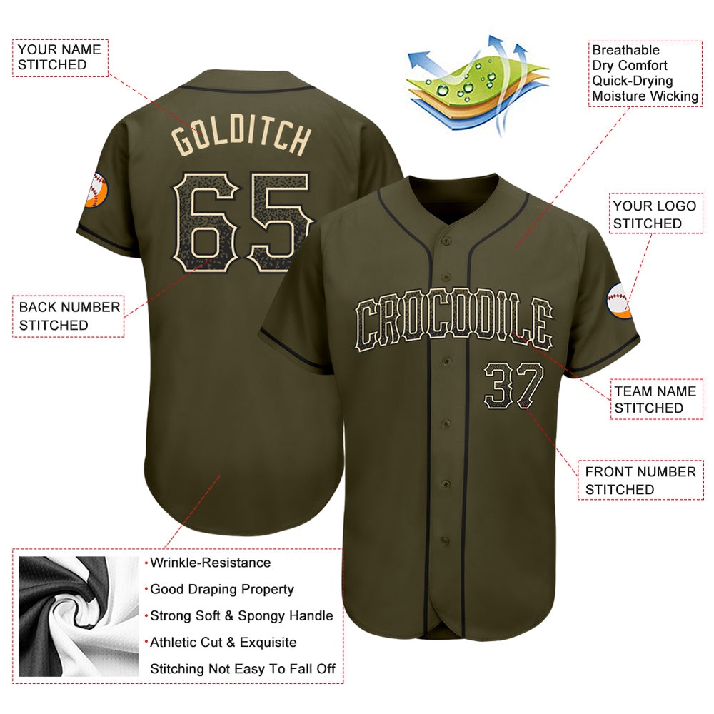 Olive Black-Cream Authentic Drift Fashion Salute To Service Baseball Jersey, Custom Baseball Jersey, Personalized Sport Jersey
