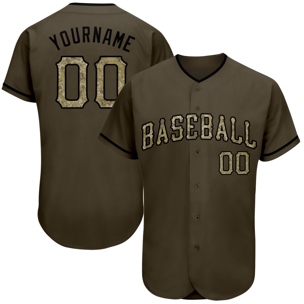 Olive Camo-Black Authentic Salute To Service Baseball Jersey, Custom Baseball Jersey, Personalized Sport Jersey