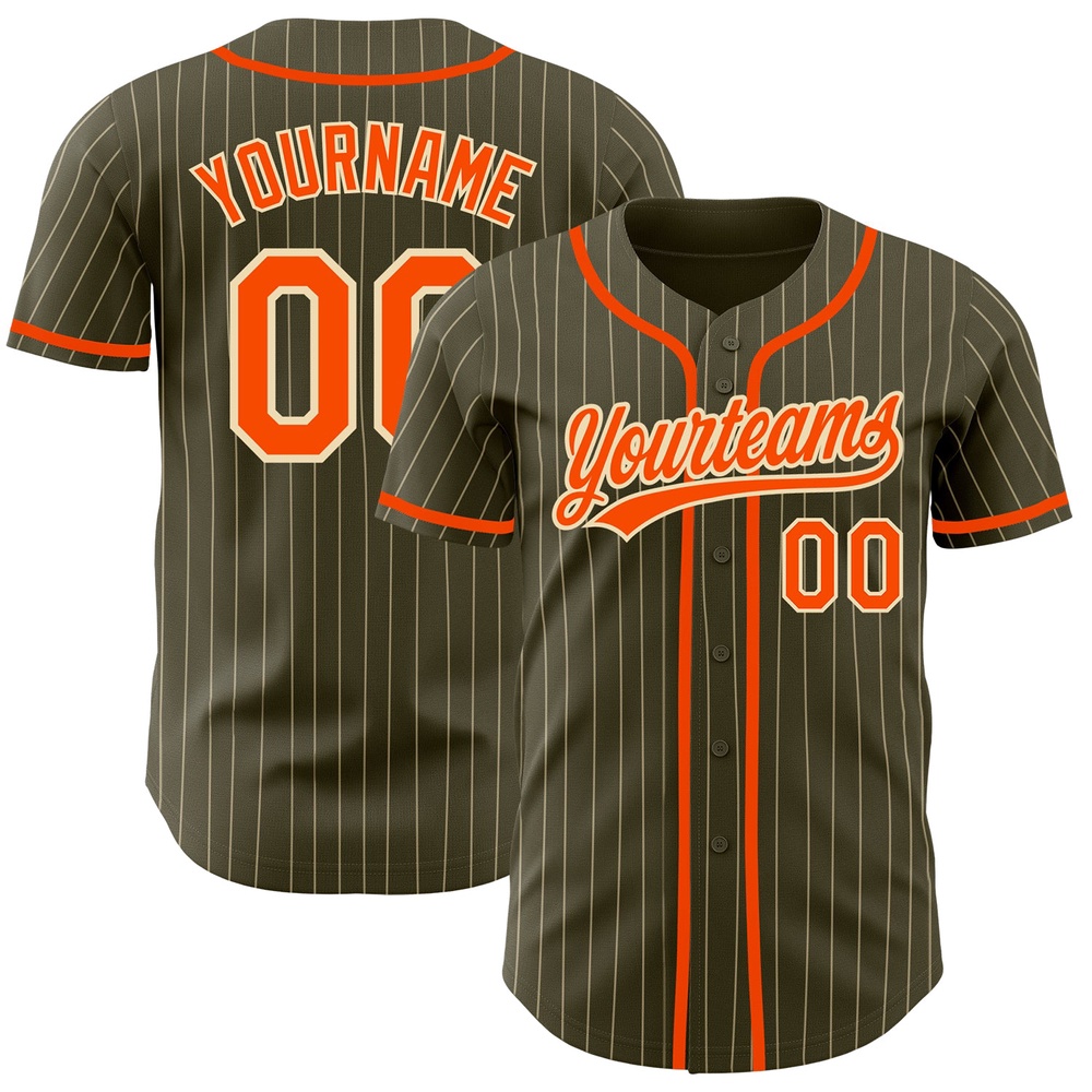 Olive City Cream Pinstripe Orange Authentic Salute To Service Baseball Jersey, Custom Baseball Jersey, Personalized Sport Jersey