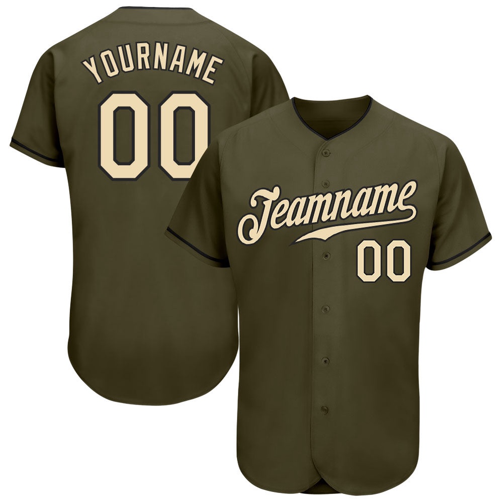 Olive Cream-Black Authentic Salute To Service Baseball Jersey, Custom Baseball Jersey, Personalized Sport Jersey