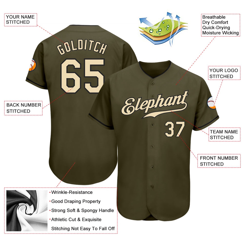 Olive Cream-Black Authentic Salute To Service Baseball Jersey, Custom Baseball Jersey, Personalized Sport Jersey