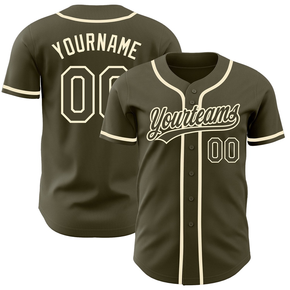Olive Olive-Cream Authentic Salute To Service Baseball Jersey, Custom Baseball Jersey, Personalized Sport Jersey