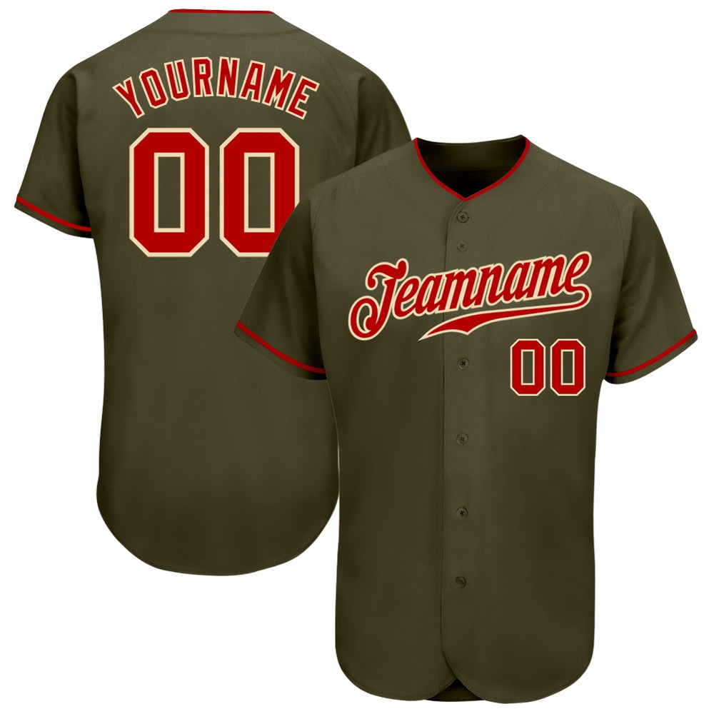 Olive Red-Cream Authentic Salute To Service Baseball Jersey, Custom Baseball Jersey, Personalized Sport Jersey