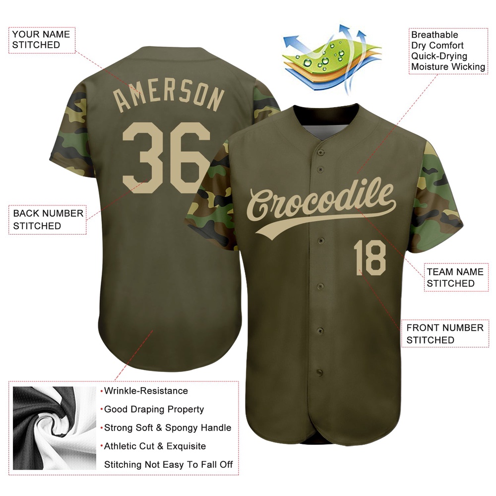 Olive Vegas Gold-Camo 3D Pattern Design Authentic Salute To Service Baseball Jersey, Custom Baseball Jersey, Personalized Sport Jersey
