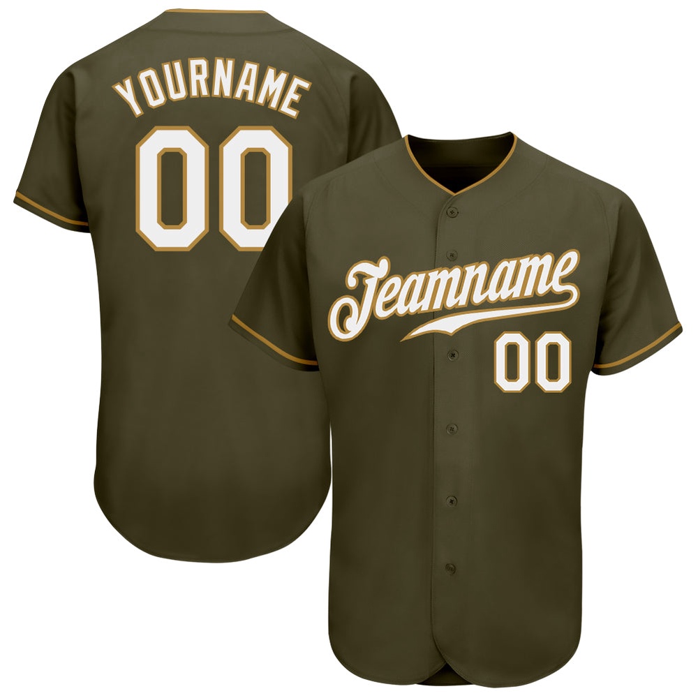 Olive White-Old Gold Authentic Salute To Service Baseball Jersey, Custom Baseball Jersey, Personalized Sport Jersey