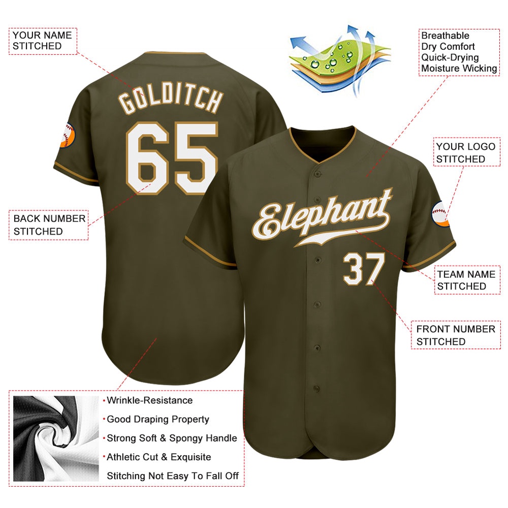 Olive White-Old Gold Authentic Salute To Service Baseball Jersey, Custom Baseball Jersey, Personalized Sport Jersey