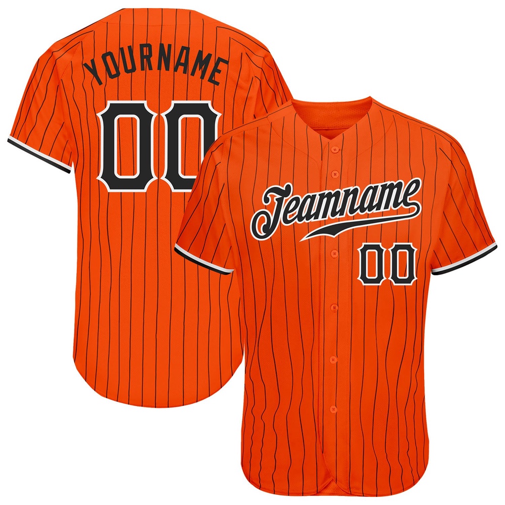 Orange Black Pinstripe Black-White Authentic Baseball Jersey, Custom Baseball Jersey, Personalized Sport Jersey