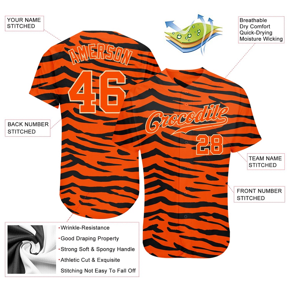 Orange Orange-Black 3D Pattern Design Tiger Authentic Baseball Jersey, Custom Baseball Jersey, Personalized Sport Jersey