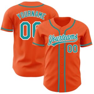 Orange Teal-White Authentic Baseball Jersey, Custom Baseball&hellip;